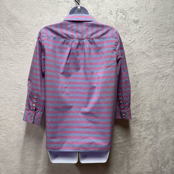 Vineyard Vines Collar Henley Shirt Blouse Womens 2 Pink Magenta Stripe Coast - Picture 5 of 14
